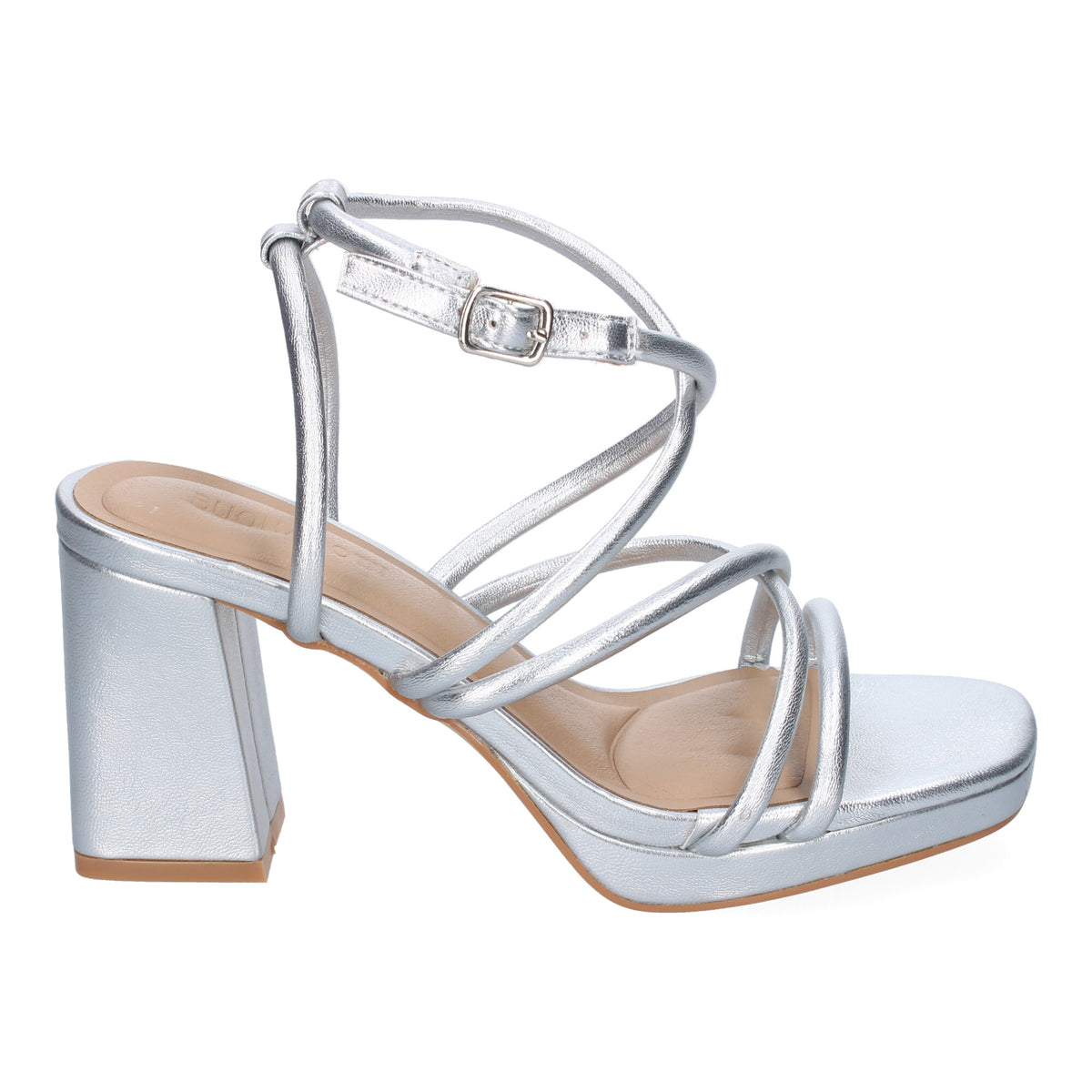 Sandalias Plateadas Tacón Mujer Flora 001