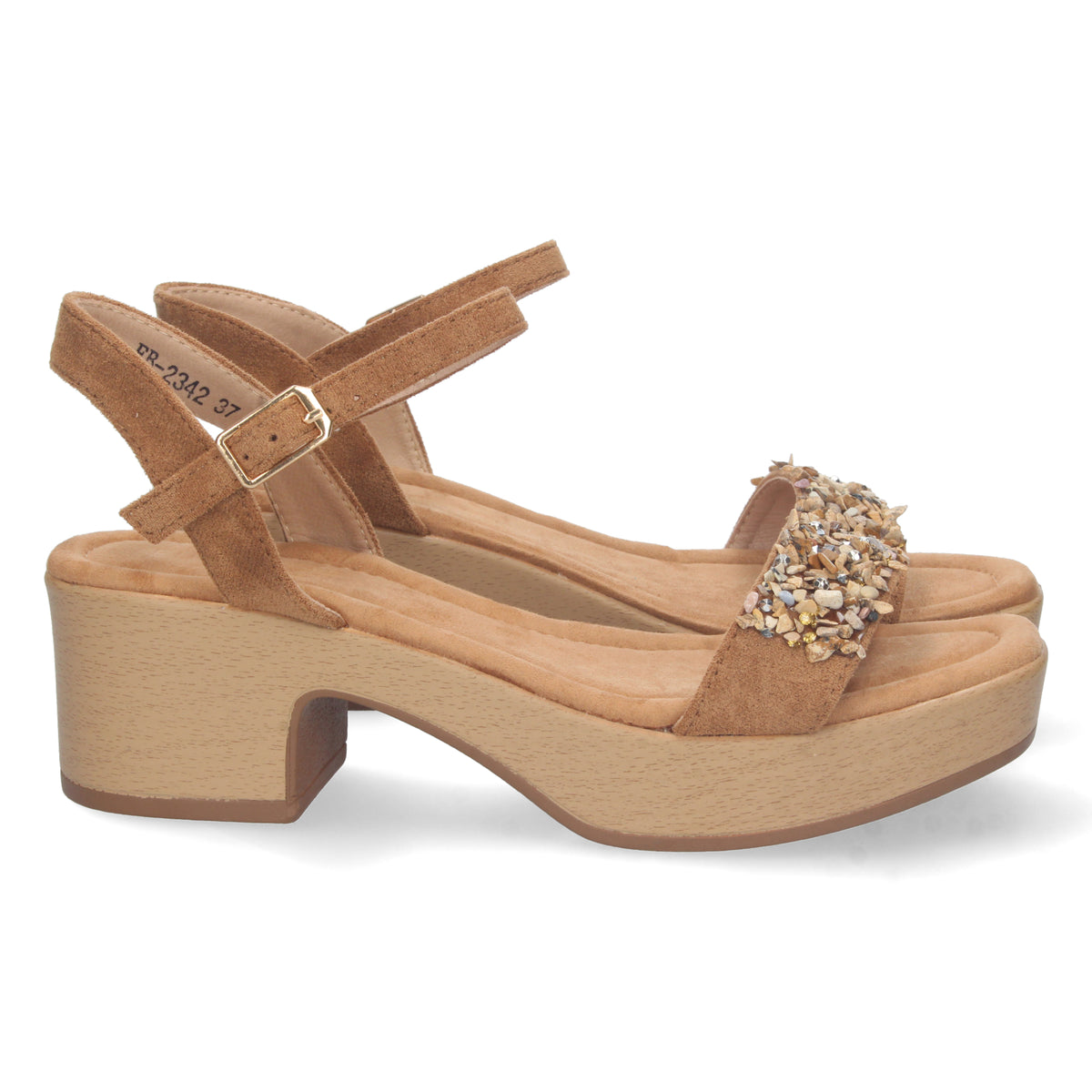 Sandalias Marrones Camel Tacón Bajo con Plataforma Mujer Melibea 002