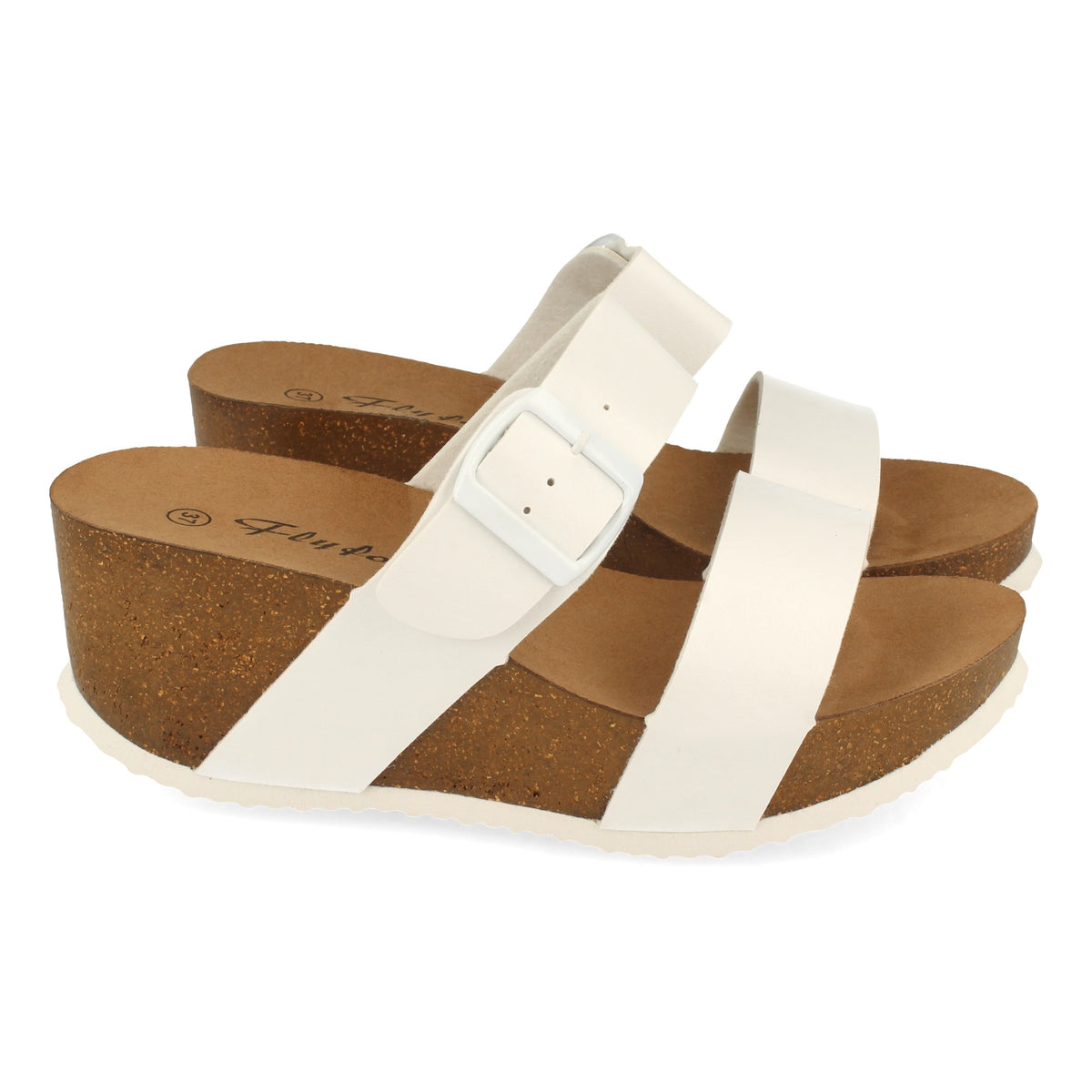 Sandalias Blancas Cuña con Plataforma Mujer Furia 001