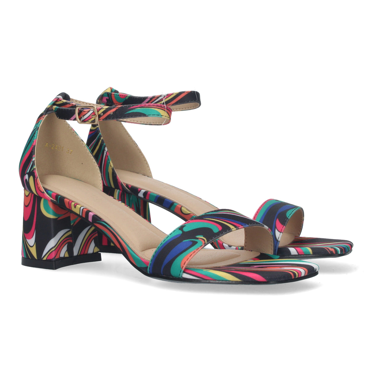 Sandalias Multicolor Azul Tacón Bajo Mujer Claudia 001